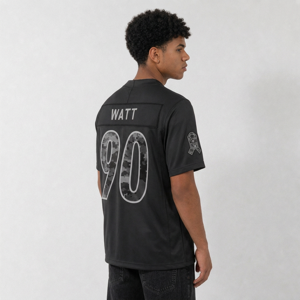PIT Black Football Jersey Watt Number 90 Salute Style Custom Name and Number