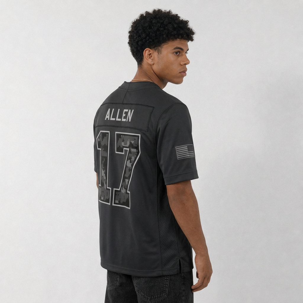 BUF Black Football Jersey Allen Number 17 Salute to Service