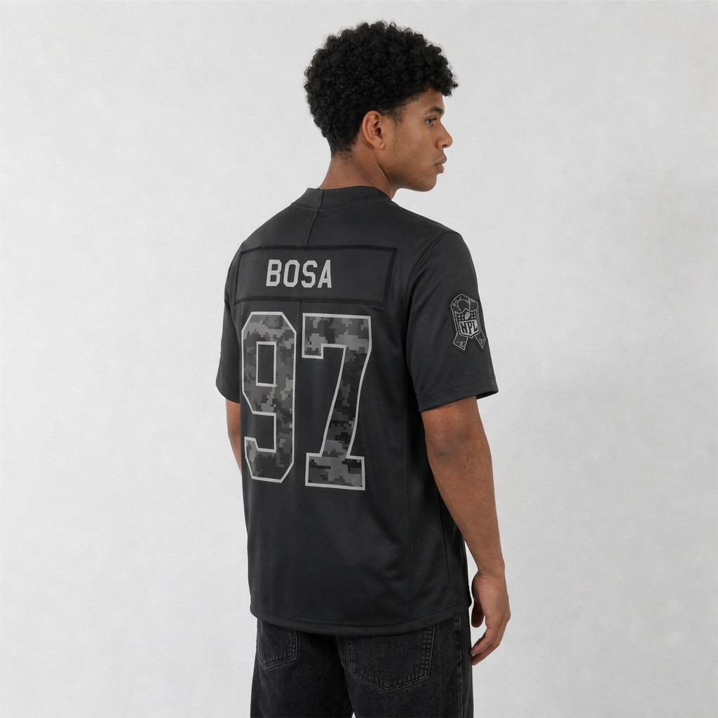 SF Black Football Jersey Bosa Number 97 Salute to Service