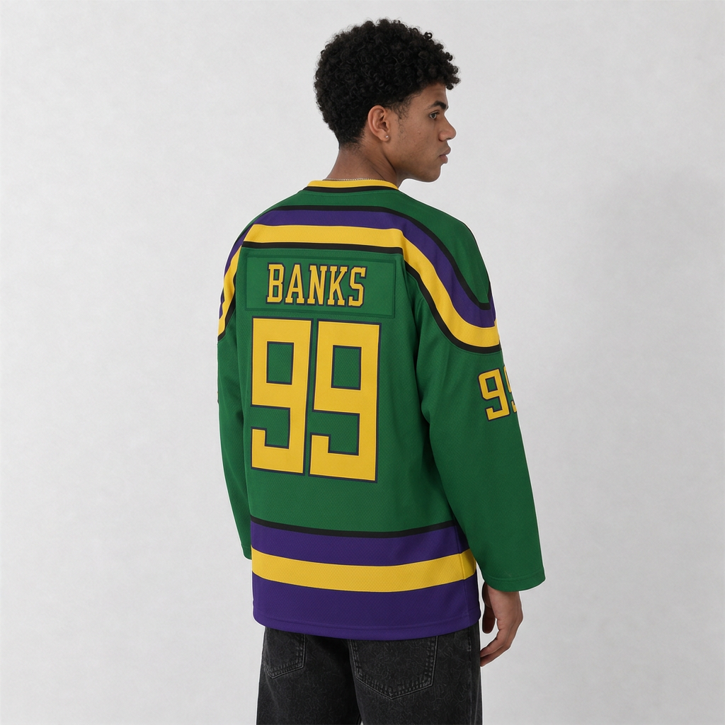 Banks 99 Ducks Green Hockey Jersey – Custom Name and Number