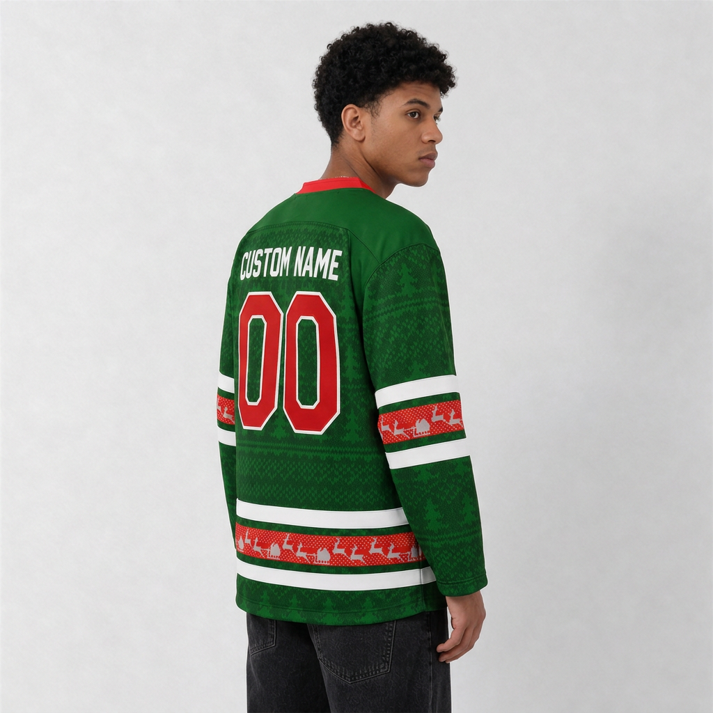 The Lastnames Green Christmas Hockey Jersey – Custom Name and Number