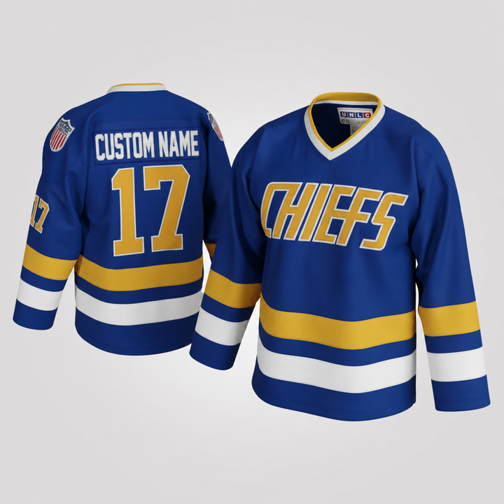Hanson 17 Chiefs Blue Hockey Jersey – Custom Name and Number