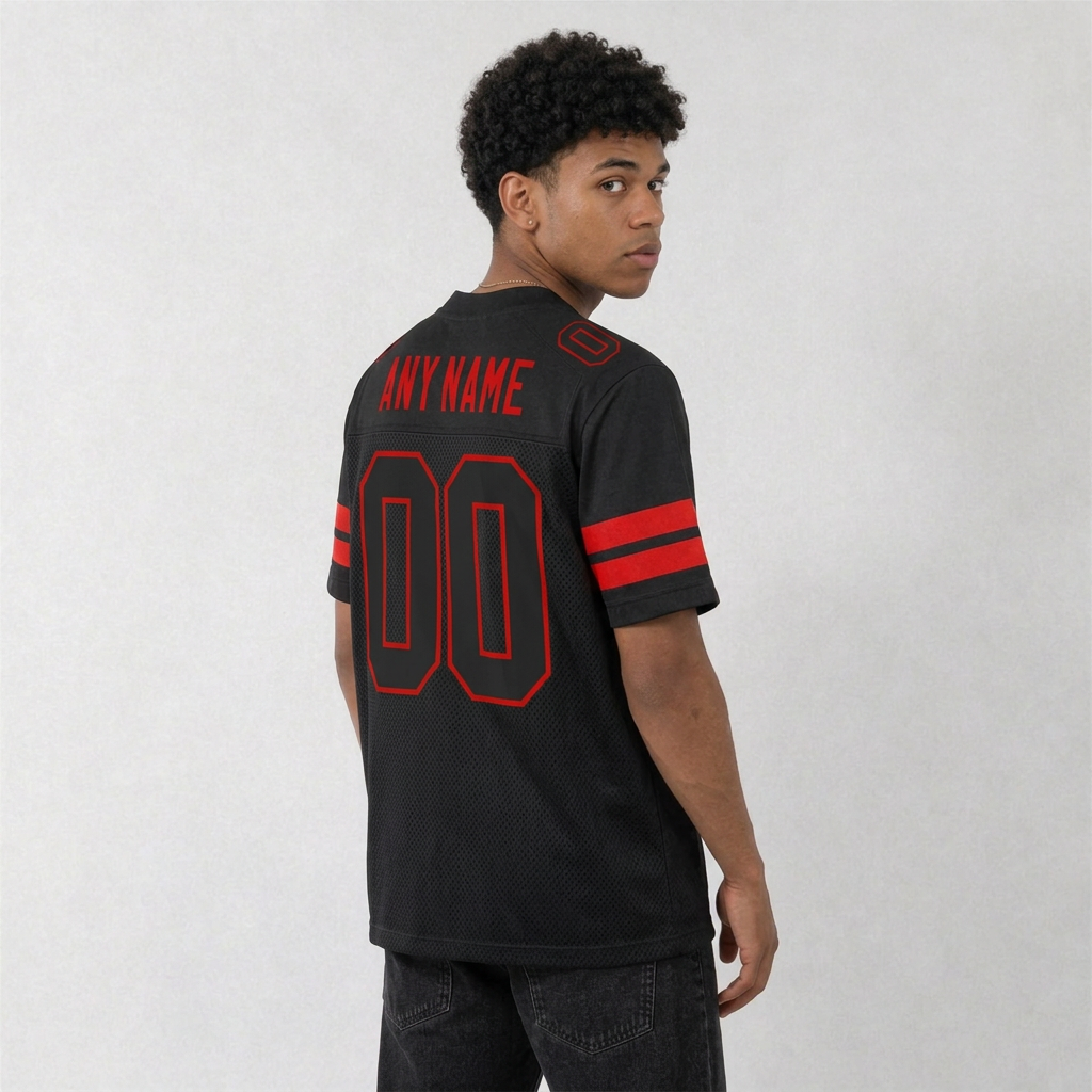 Custom Black and Red Football Jersey – Personalized Team Name and Number