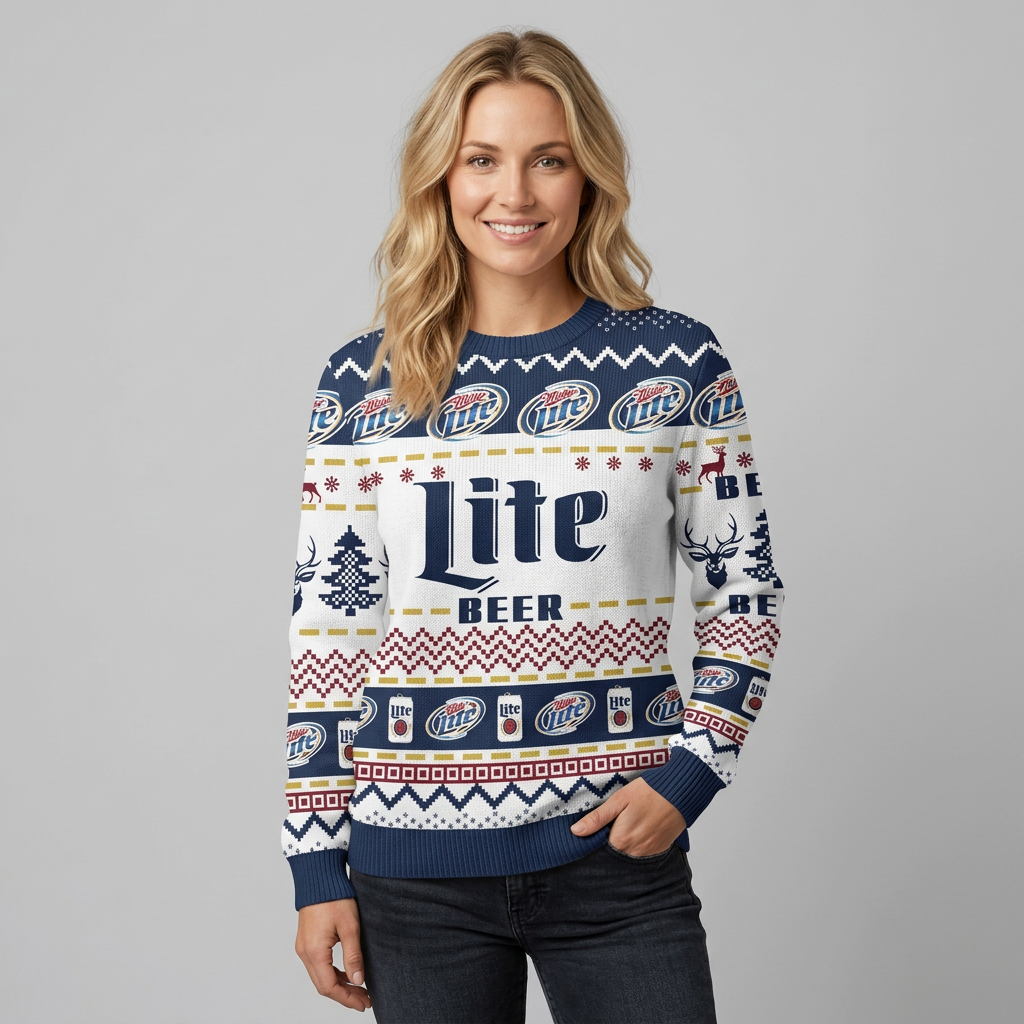 Miller Lite Beer Christmas Ugly Sweater Holiday Sweatshirt