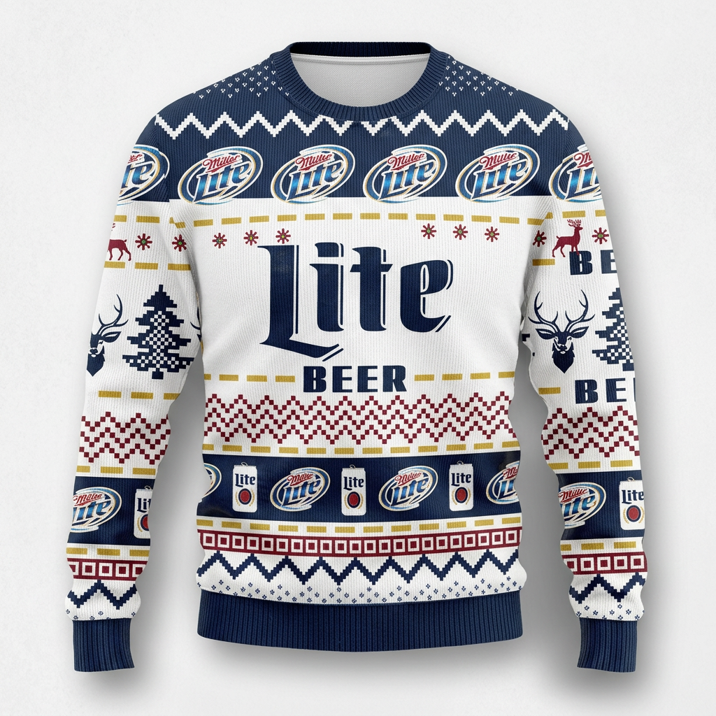 Miller Lite Beer Christmas Ugly Sweater Holiday Sweatshirt
