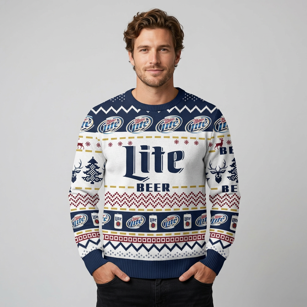 Miller Lite Beer Christmas Ugly Sweater Holiday Sweatshirt