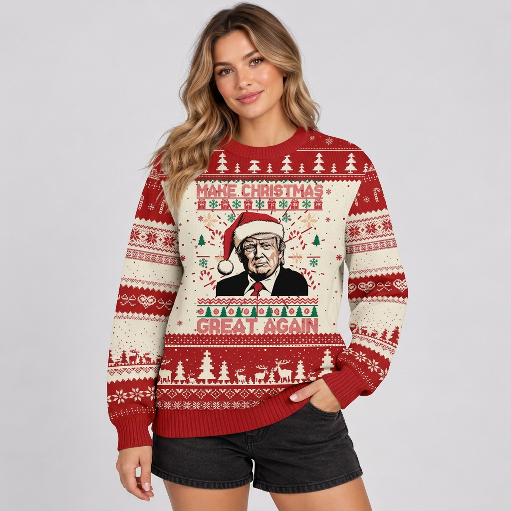 Donald Trump Make Christmas Great Again Ugly Sweater Funny Political Holiday Sweatshirt