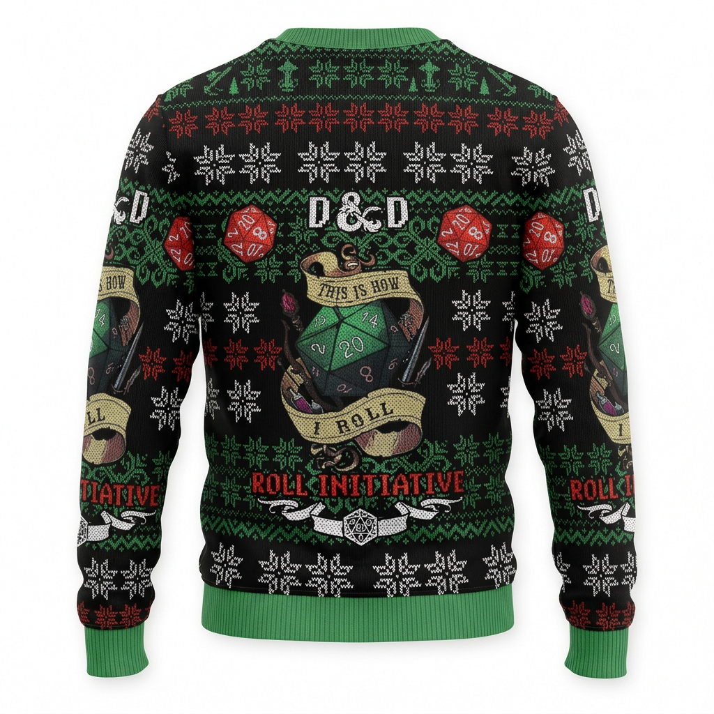 Dungeons & Dragons This Is How I Roll Christmas Ugly Sweater D&D Dice RPG Holiday Sweatshirt