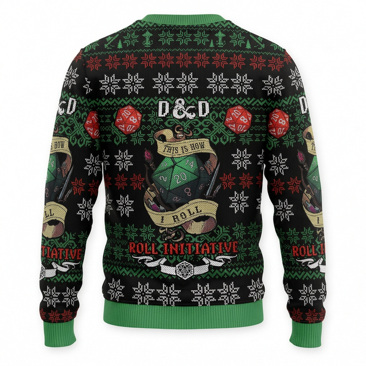 Dungeons & Dragons This Is How I Roll Christmas Ugly Sweater D&D Dice RPG Holiday Sweatshirt