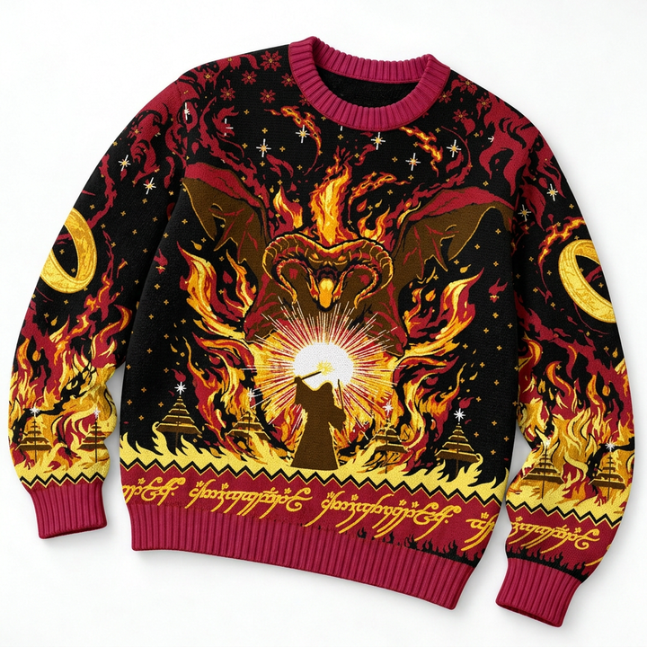 Lord of the Rings Balrog Christmas Ugly Sweater Gandalf Fantasy Holiday Sweatshirt
