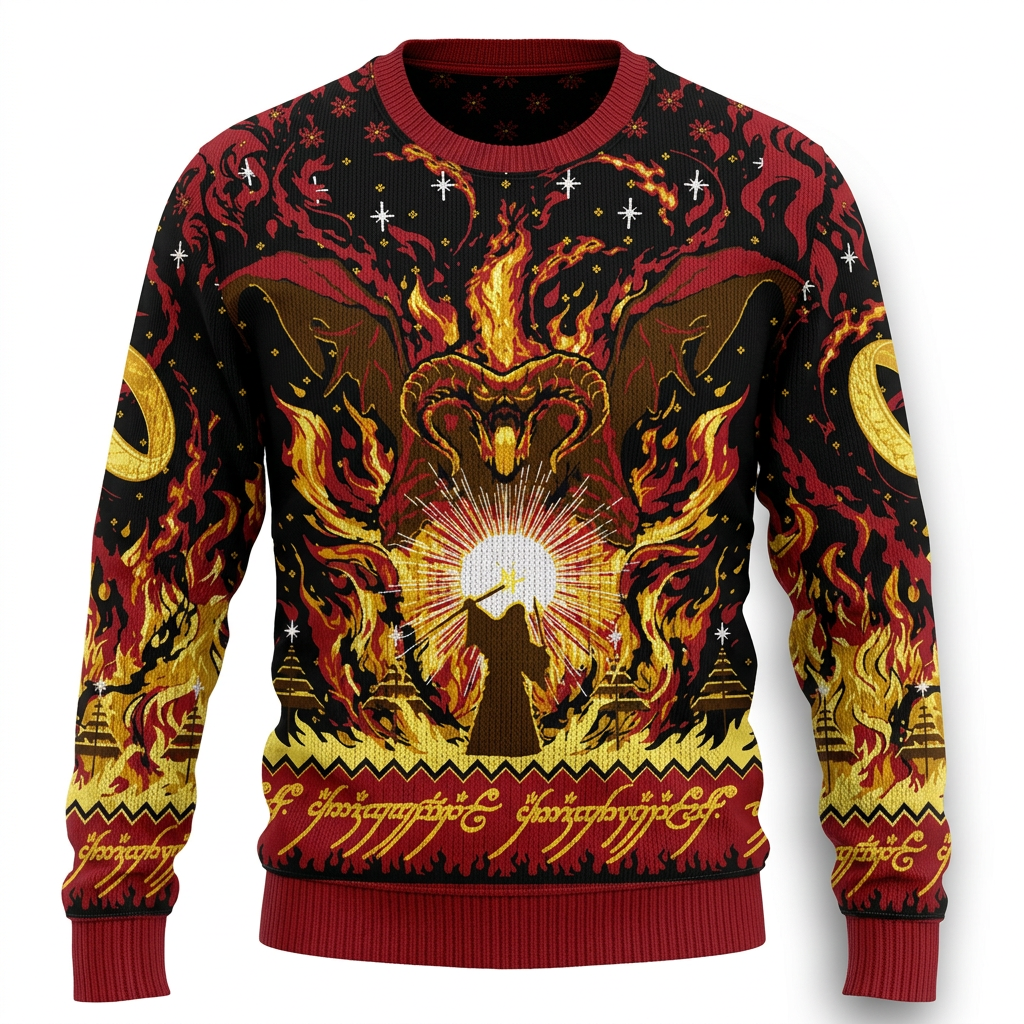 Lord of the Rings Balrog Christmas Ugly Sweater Gandalf Fantasy Holiday Sweatshirt