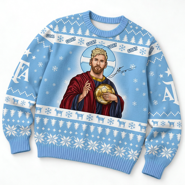 M10 Christmas Ugly Sweater Soccer GOAT Holiday Sweatshirt