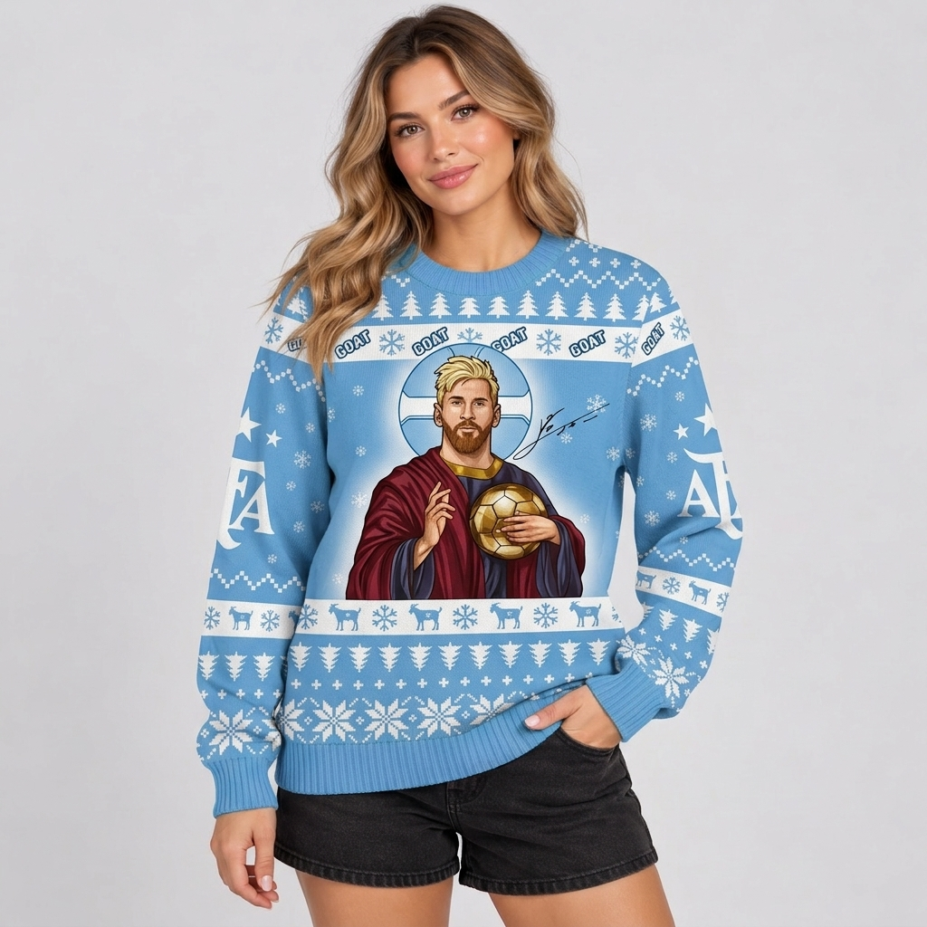 M10 Christmas Ugly Sweater Soccer GOAT Holiday Sweatshirt