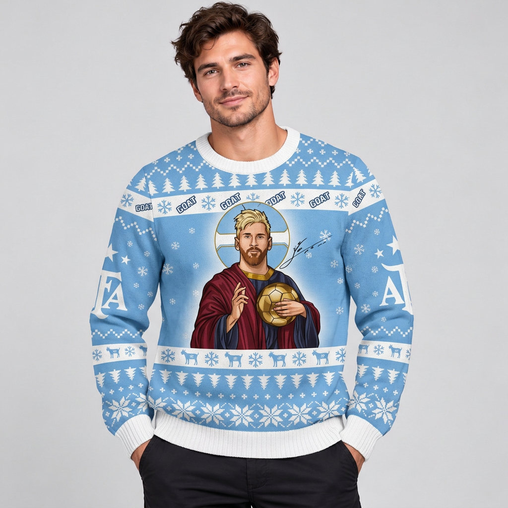 M10 Christmas Ugly Sweater Soccer GOAT Holiday Sweatshirt