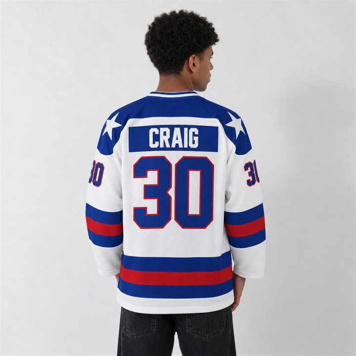 Jim Craig USA White Hockey Jersey – Custom Name and Number