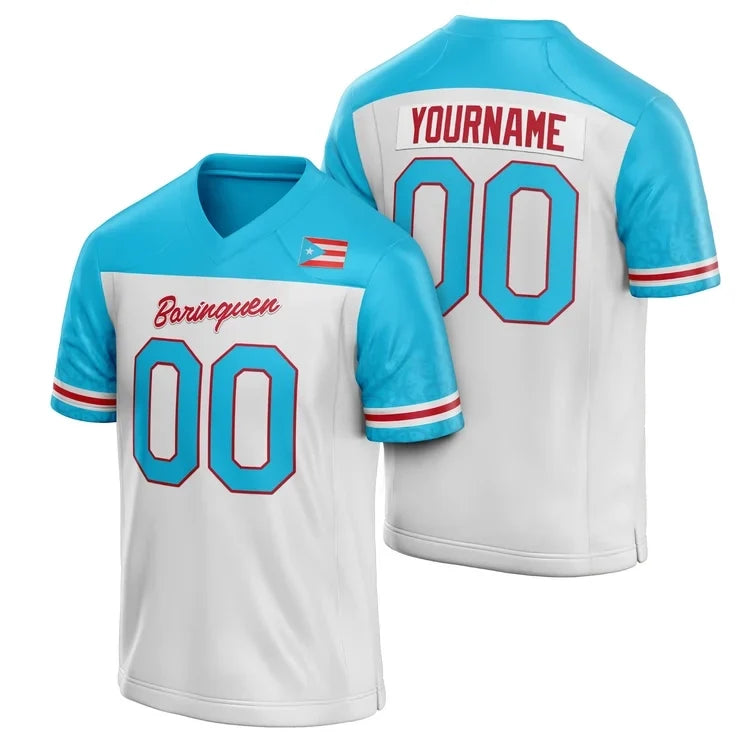 Puerto Rico White and Sky Blue Football Jersey – Custom Name and Number