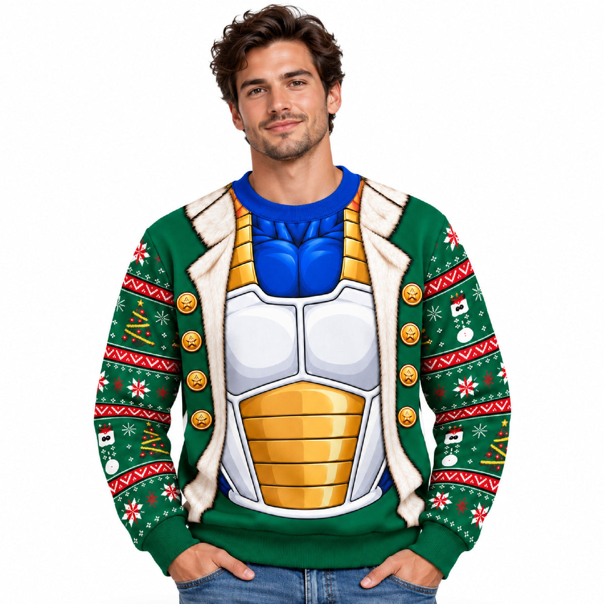 Dragon Ball Z Saiyan Battle Armor Christmas Ugly Sweater Sweatshirt