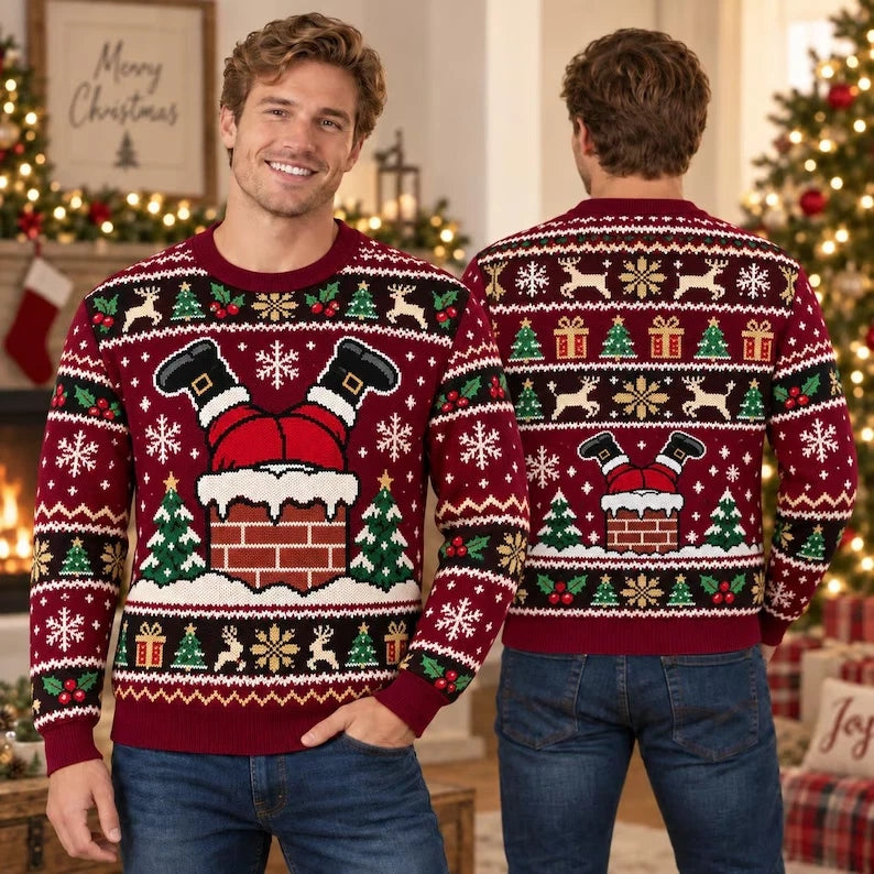 Funny Santa Stuck in Chimney Christmas Ugly Sweater Sweatshirt