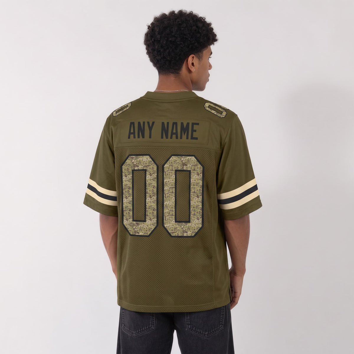 Custom Olive Camo-Black Mesh Salute To Service Football Jersey - 4