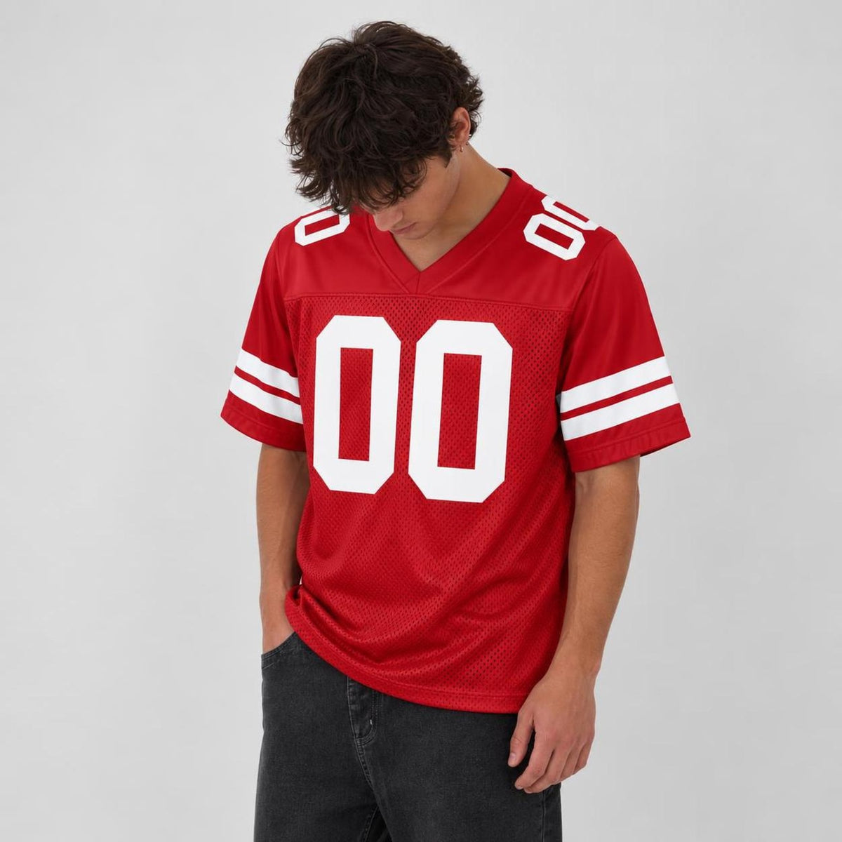 Custom Red White Mesh Football Jersey - 3