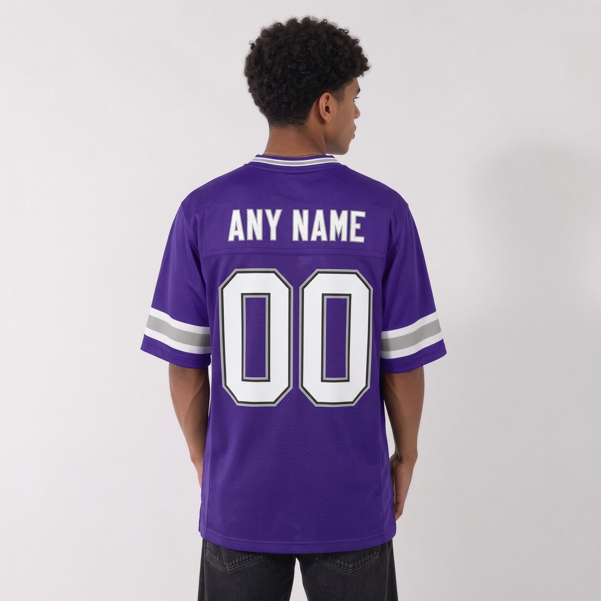 Custom Purple White-Gray Mesh Football Jersey - 3