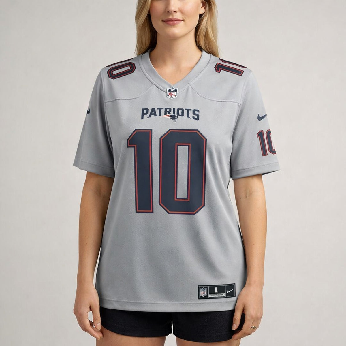 Jones 10 Patriots Gray Football Jersey - 5