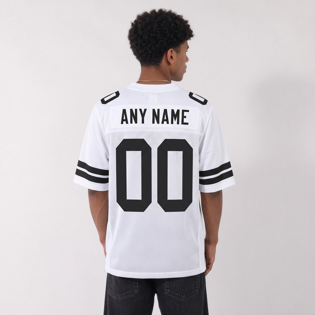 Custom White Black Mesh Football Jersey - 3