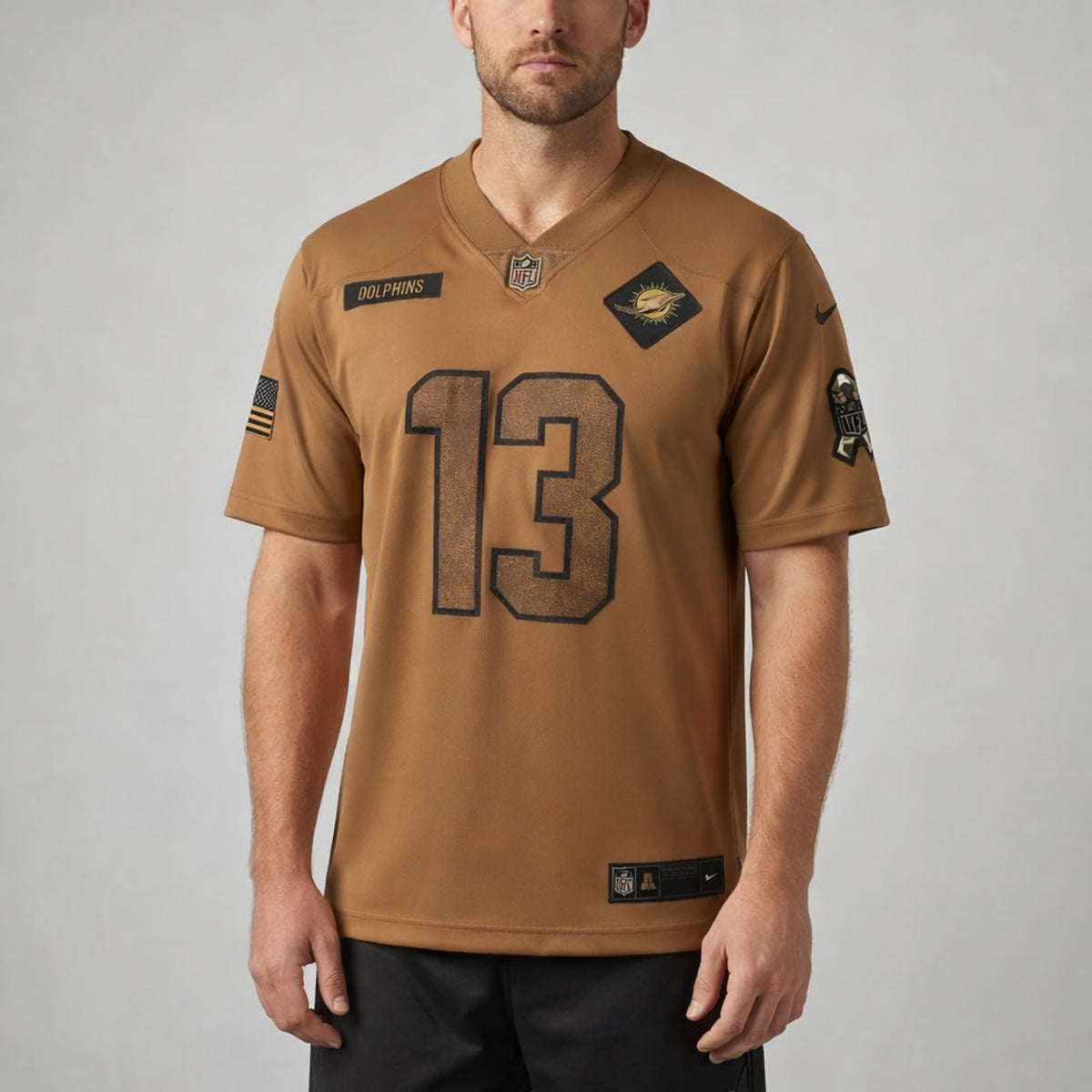 Marino 13 Miami Dolphins Brown Salute To Service Football Jersey - 4