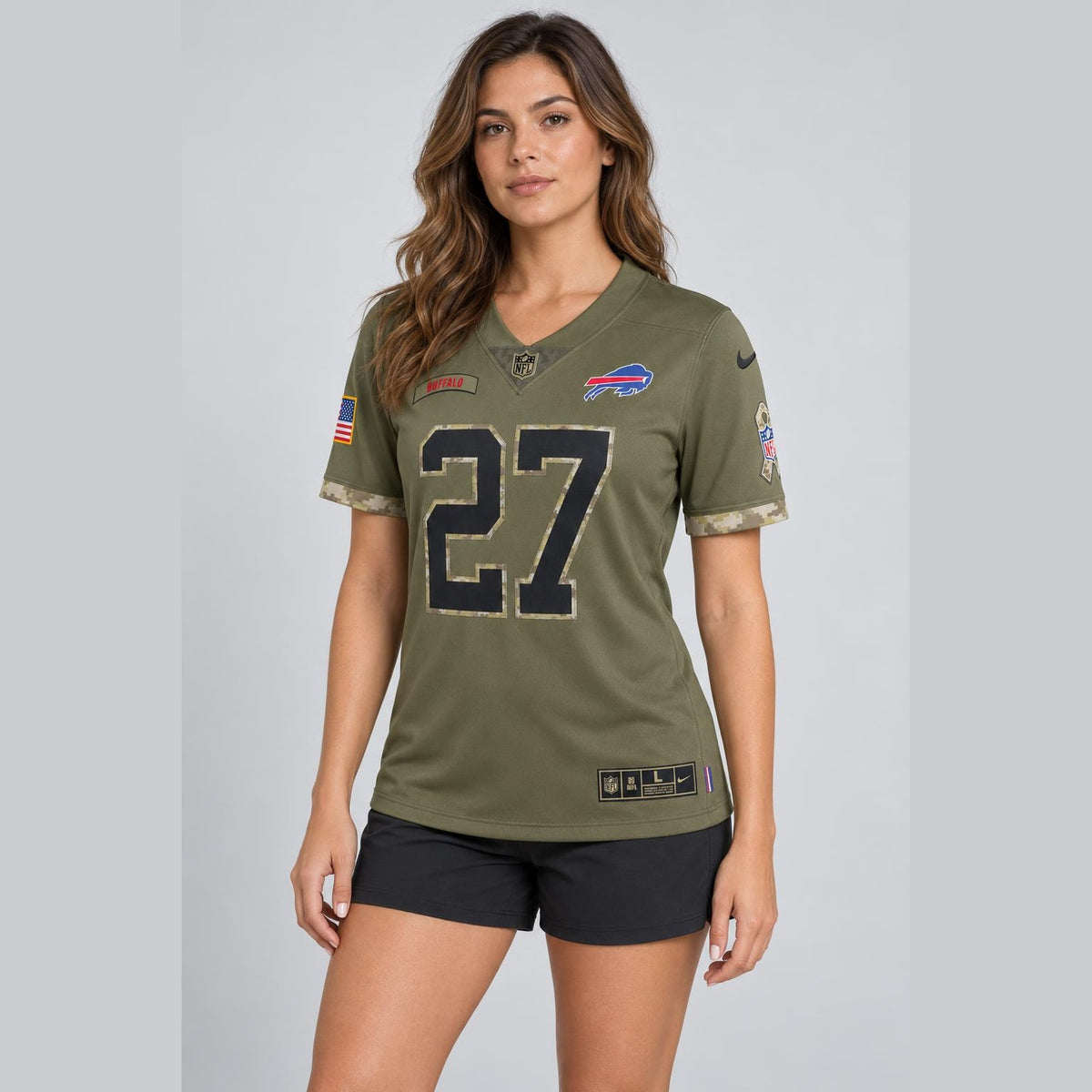 White 27 Buffalo Olive Football Jersey - 5