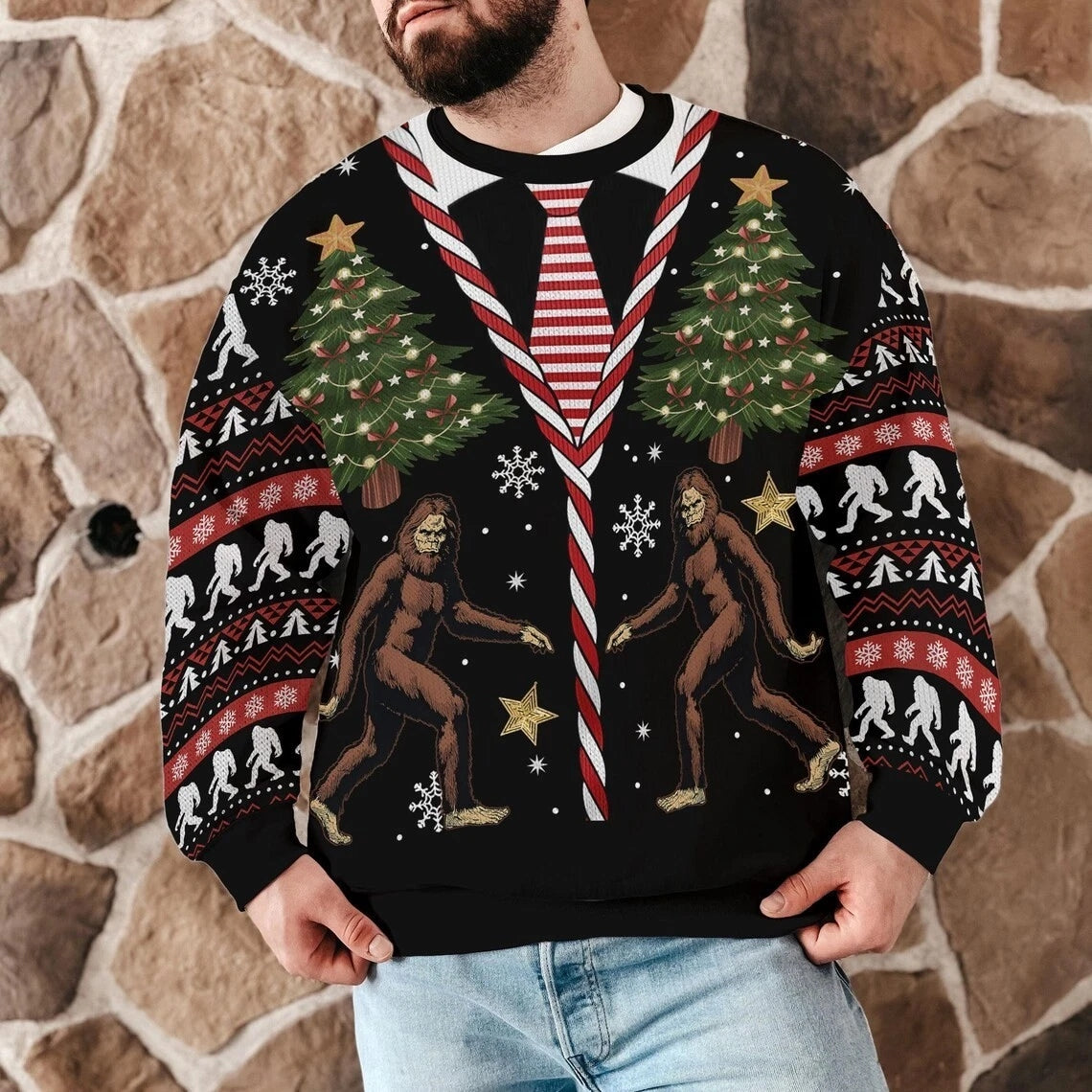 Bigfoot Sasquatch Christmas Tree Ugly Sweater Sweatshirt