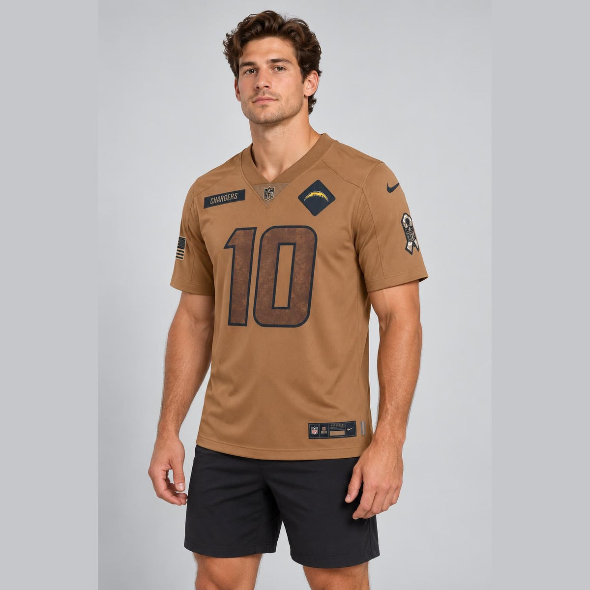 Herbert 10 Los Angeles Brown Football Jersey - 4