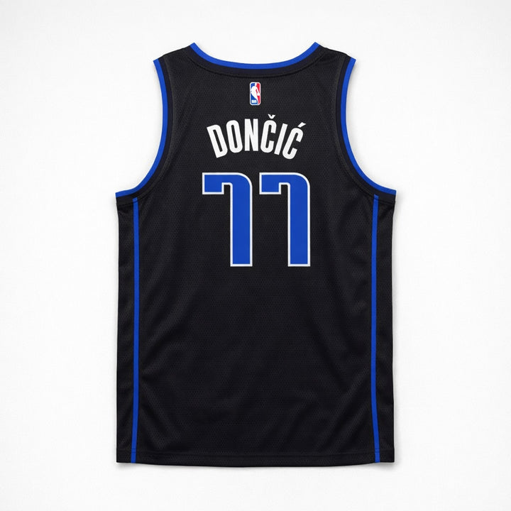Dončić 77 Mavericks Black Basketball Jersey