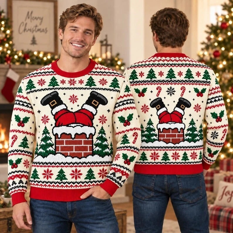 Funny Santa Stuck in Chimney Christmas Ugly Sweater Sweatshirt