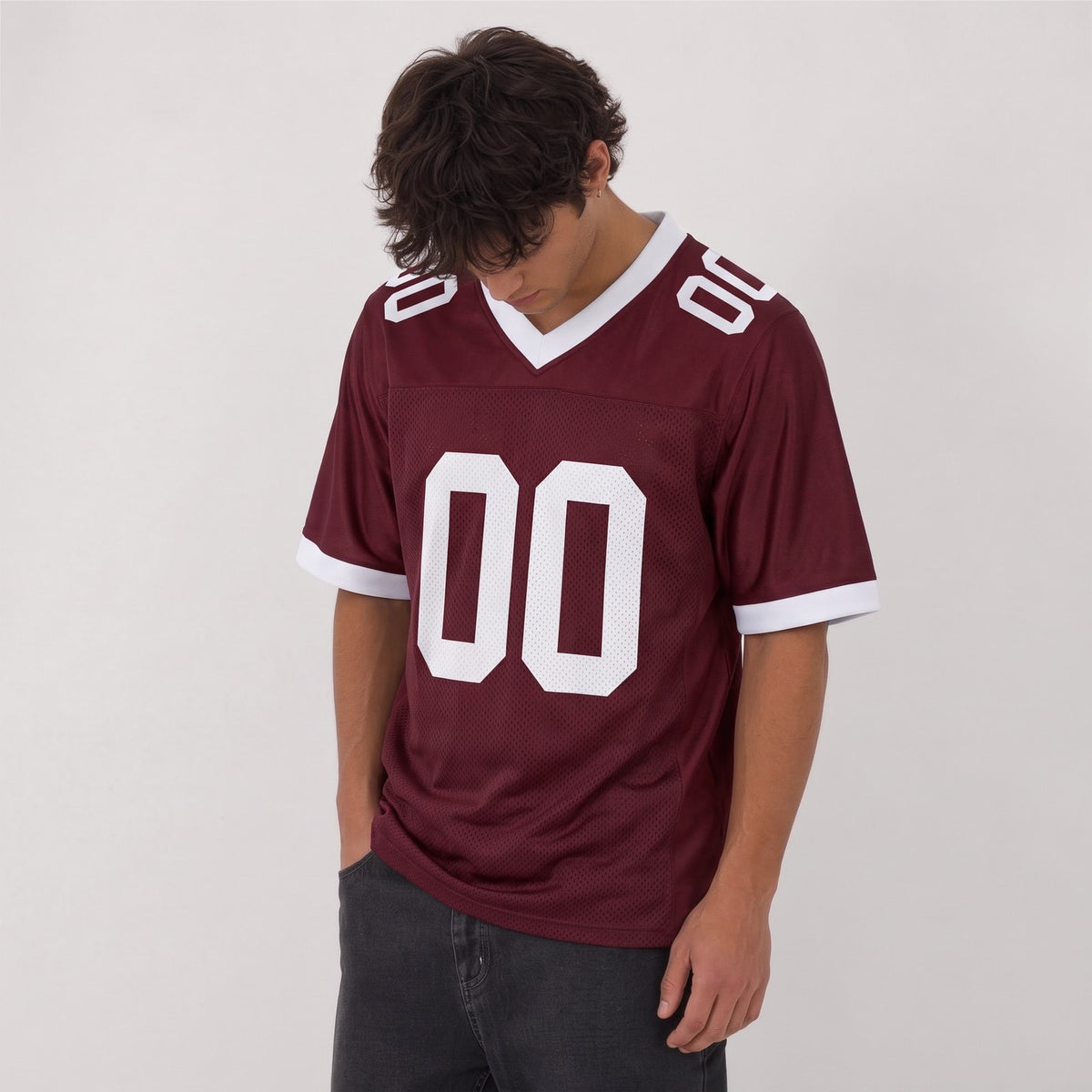 Custom Burgundy White Mesh Football Jersey - 2