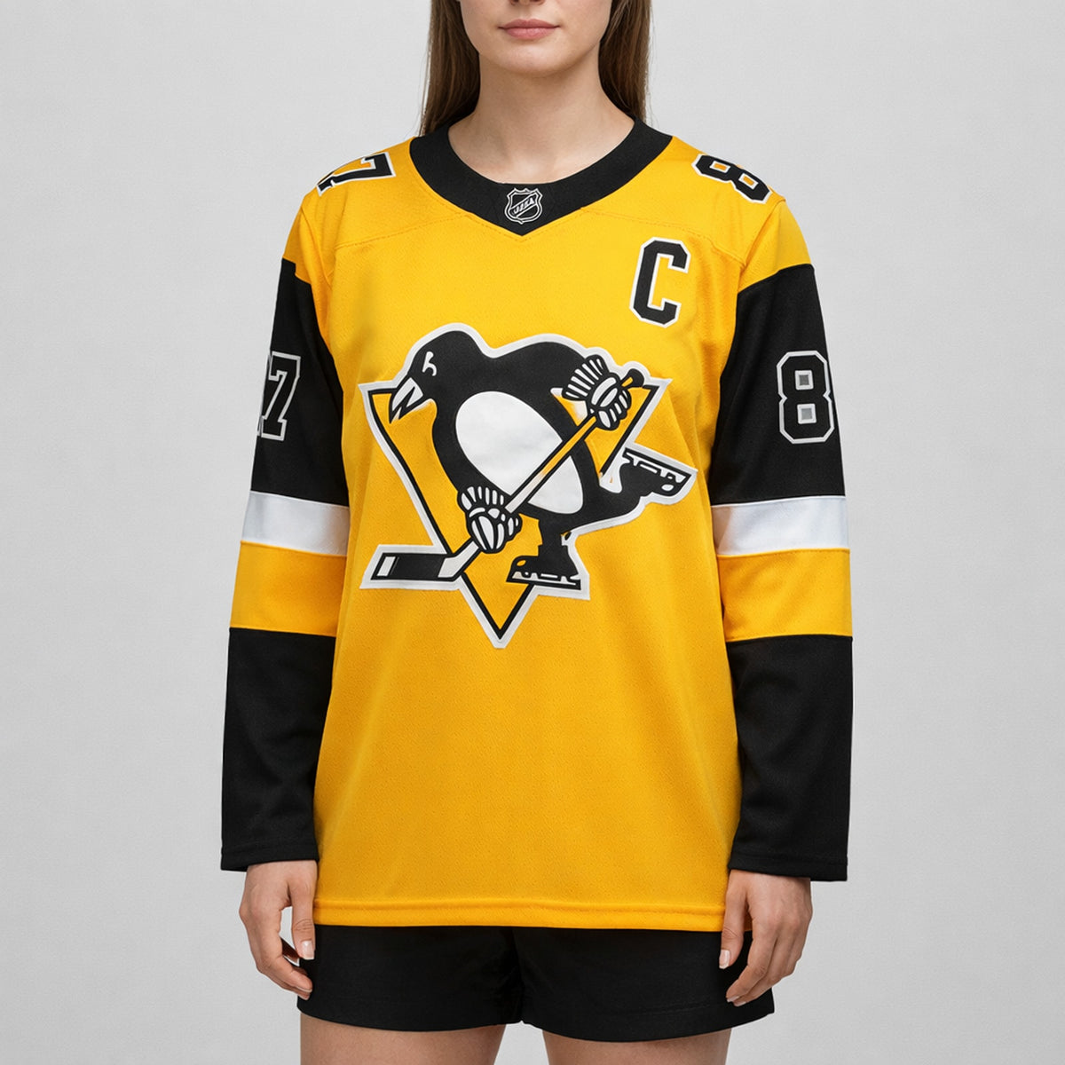 Crosby 87 Pittsburgh Hockey Jersey Yellow Black - 5