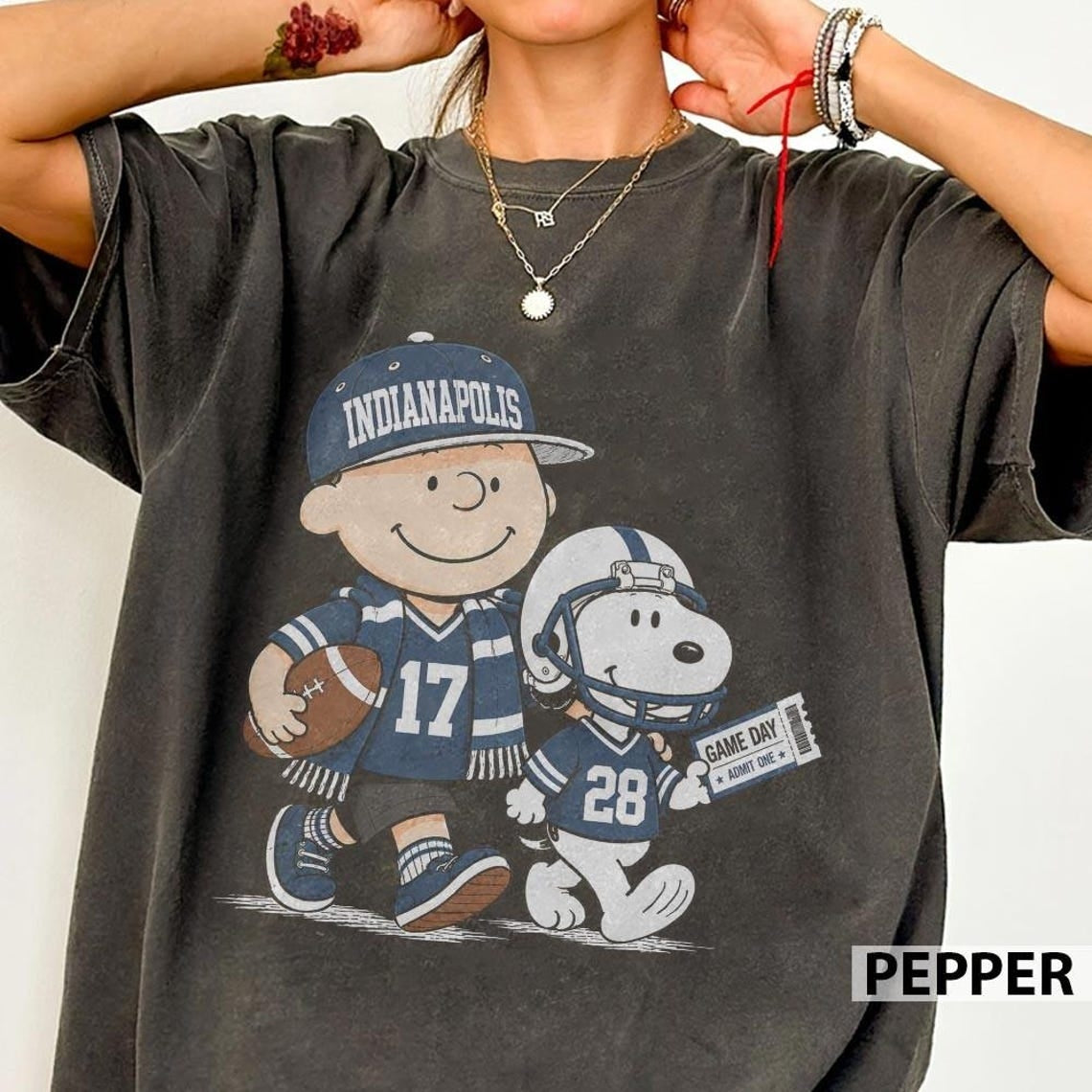 Indianapolis Colts Snoopy Charlie Brown Vintage Football Graphic T-Shirt