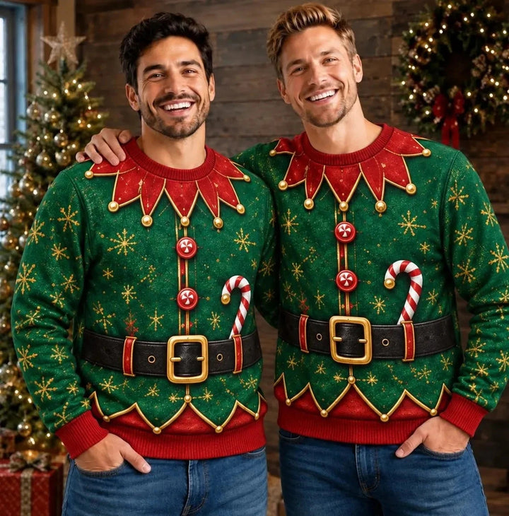 Funny Christmas Elf Costume Ugly Sweater Matching Friends Sweatshirt