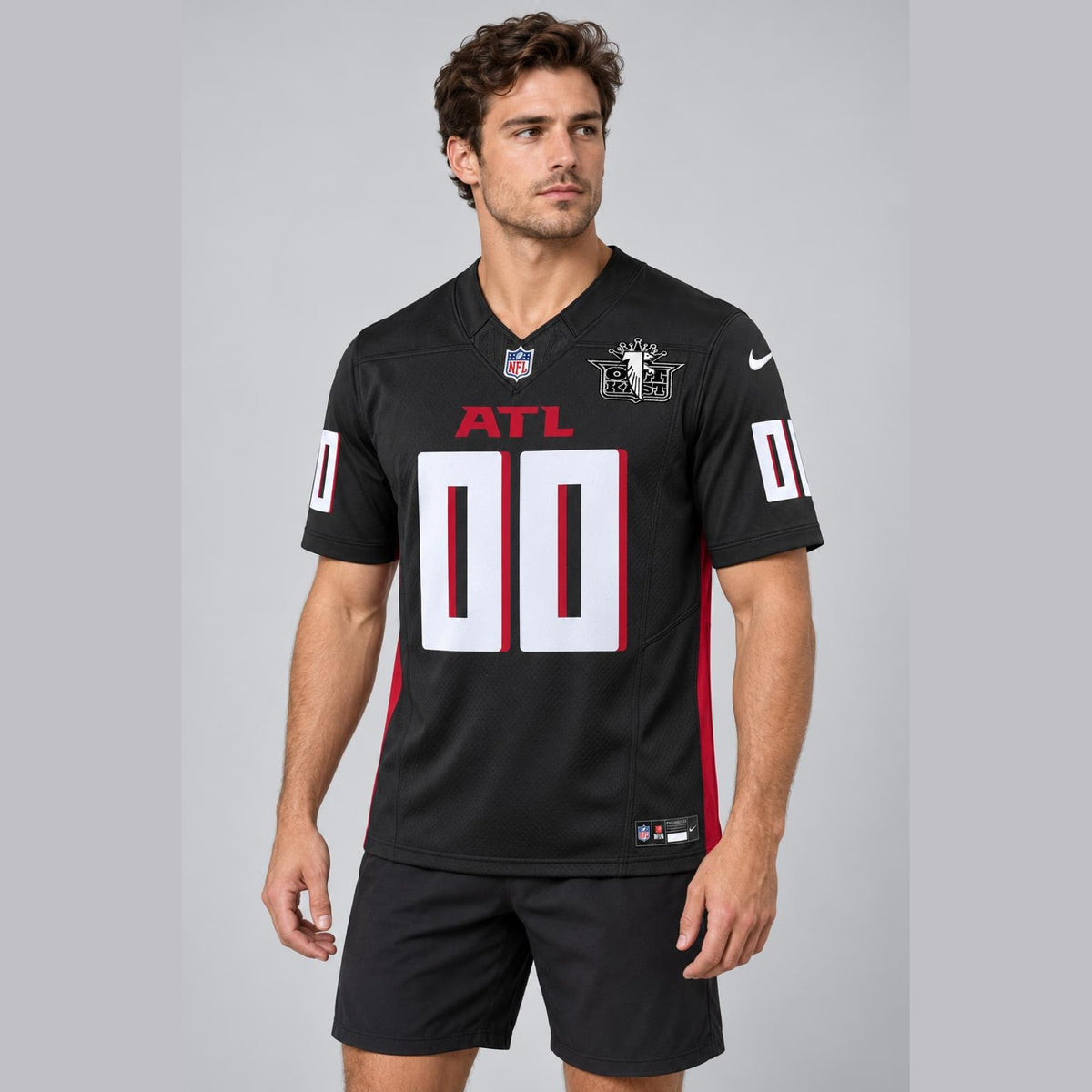Atl Black Red Football Jersey - Custom Name and Number - 7