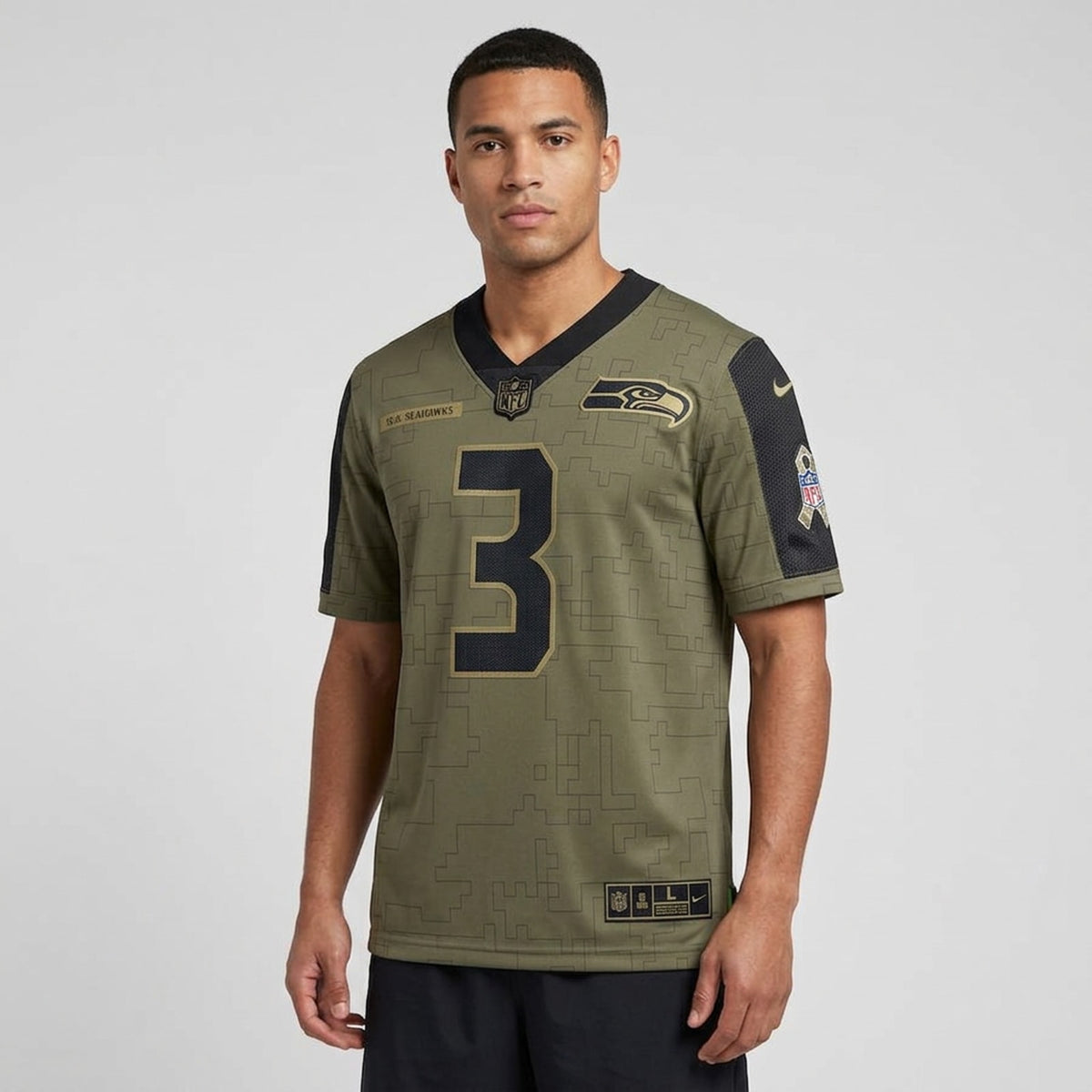 Wilson 3 Seattle Olive Football Jersey - 4