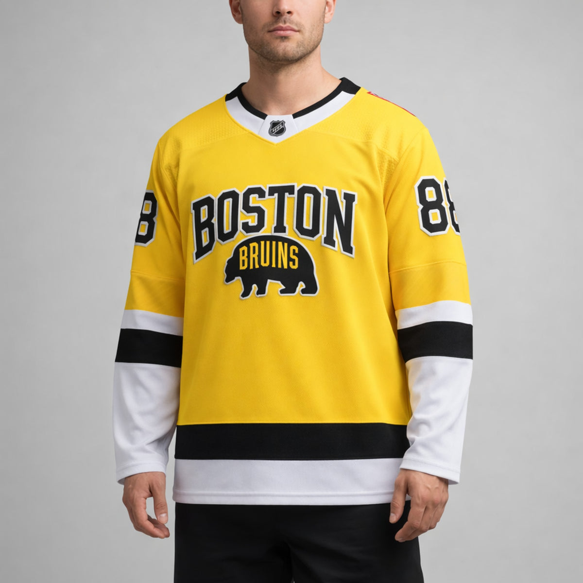 Pastrnak 88 Boston Hockey Jersey Yellow - 4