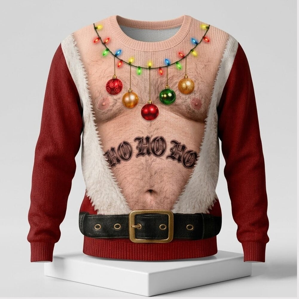 Funny Ho Ho Ho Santa Hairy Chest Christmas Ugly Sweater Sweatshirt