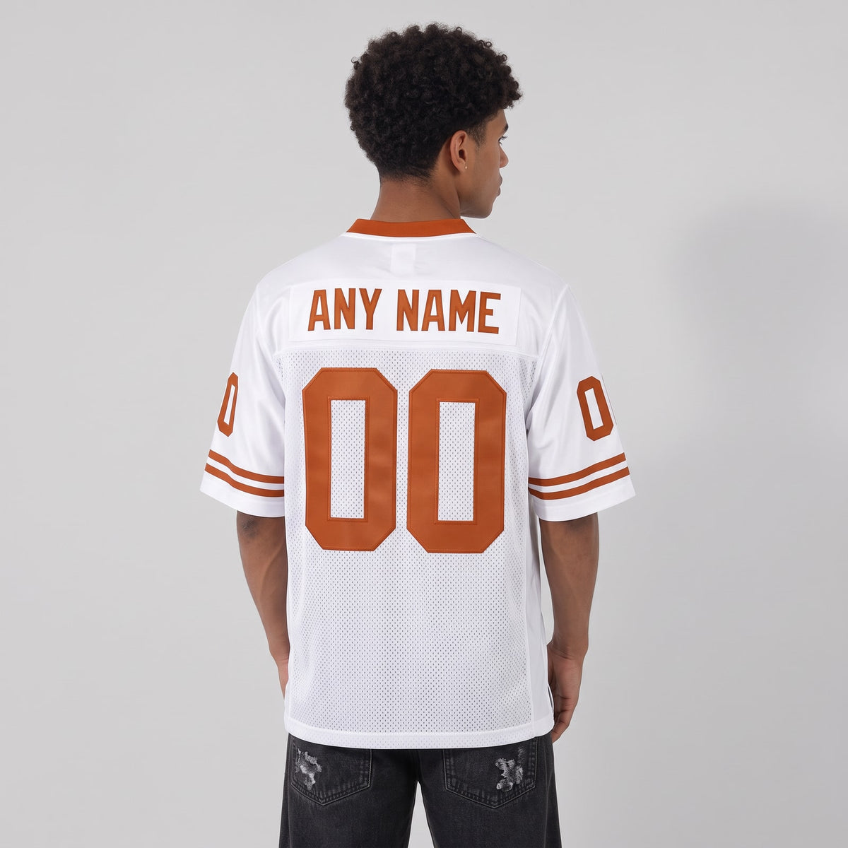 Custom White Texas Orange Mesh Football Jersey - 3