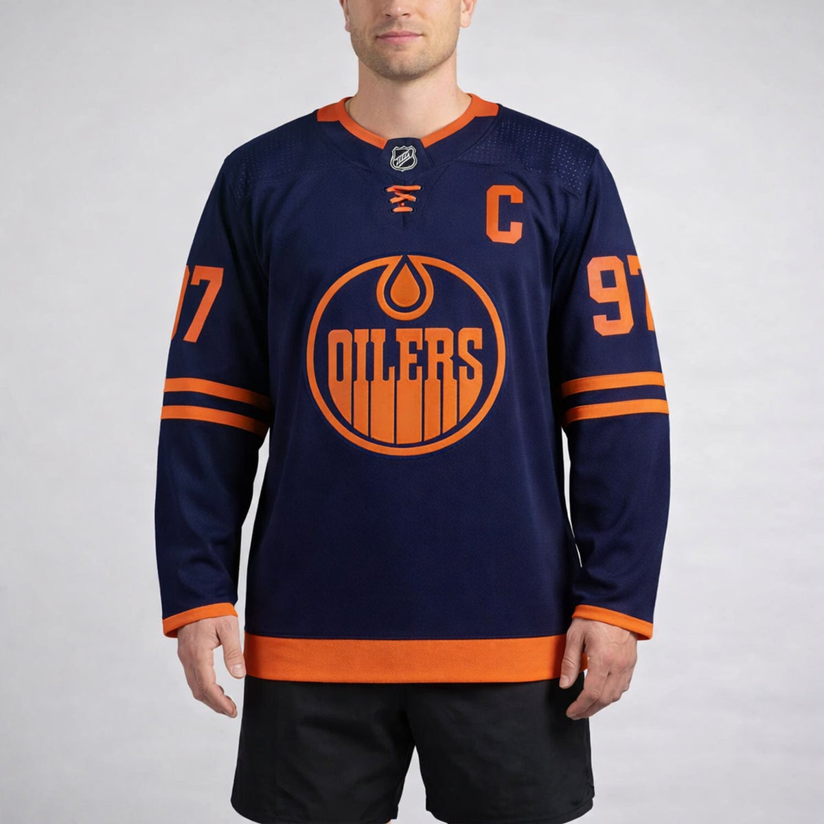 McDavid 97 Oilers Navy Orange Hockey Jersey - 4