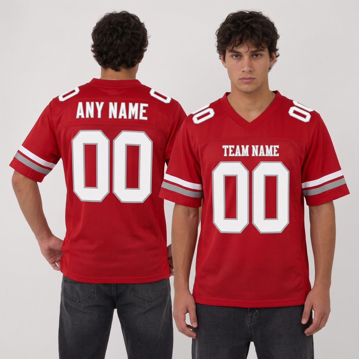 Custom Red White-Gray Mesh Football Jersey - 3