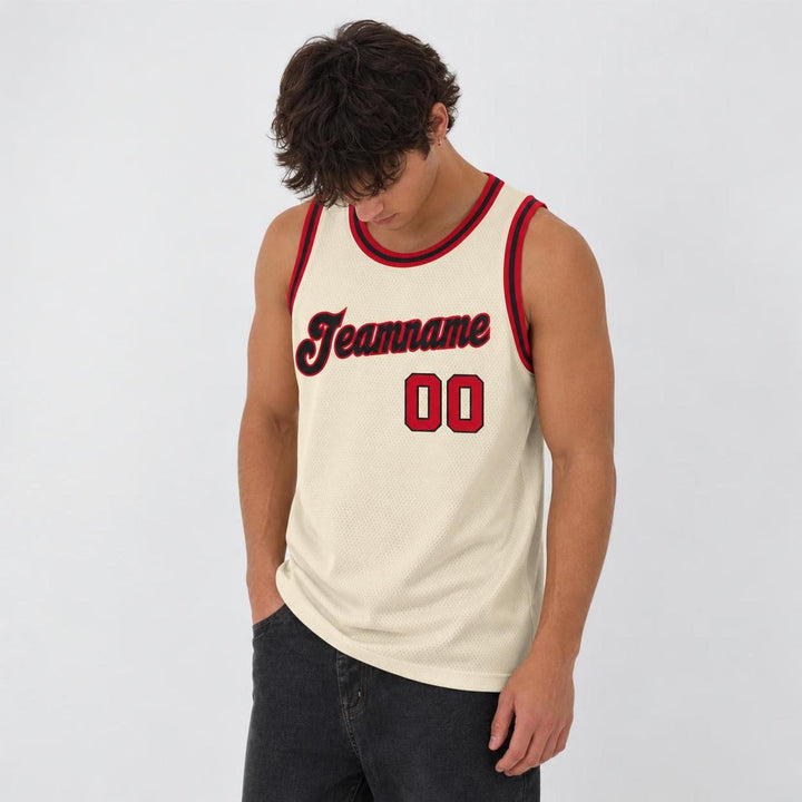 Cream Red Retro Basketball Jersey – Custom Team Name and Number