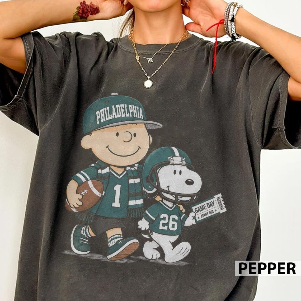 Philadelphia Eagles Snoopy Charlie Brown Vintage Football Graphic T-Shirt