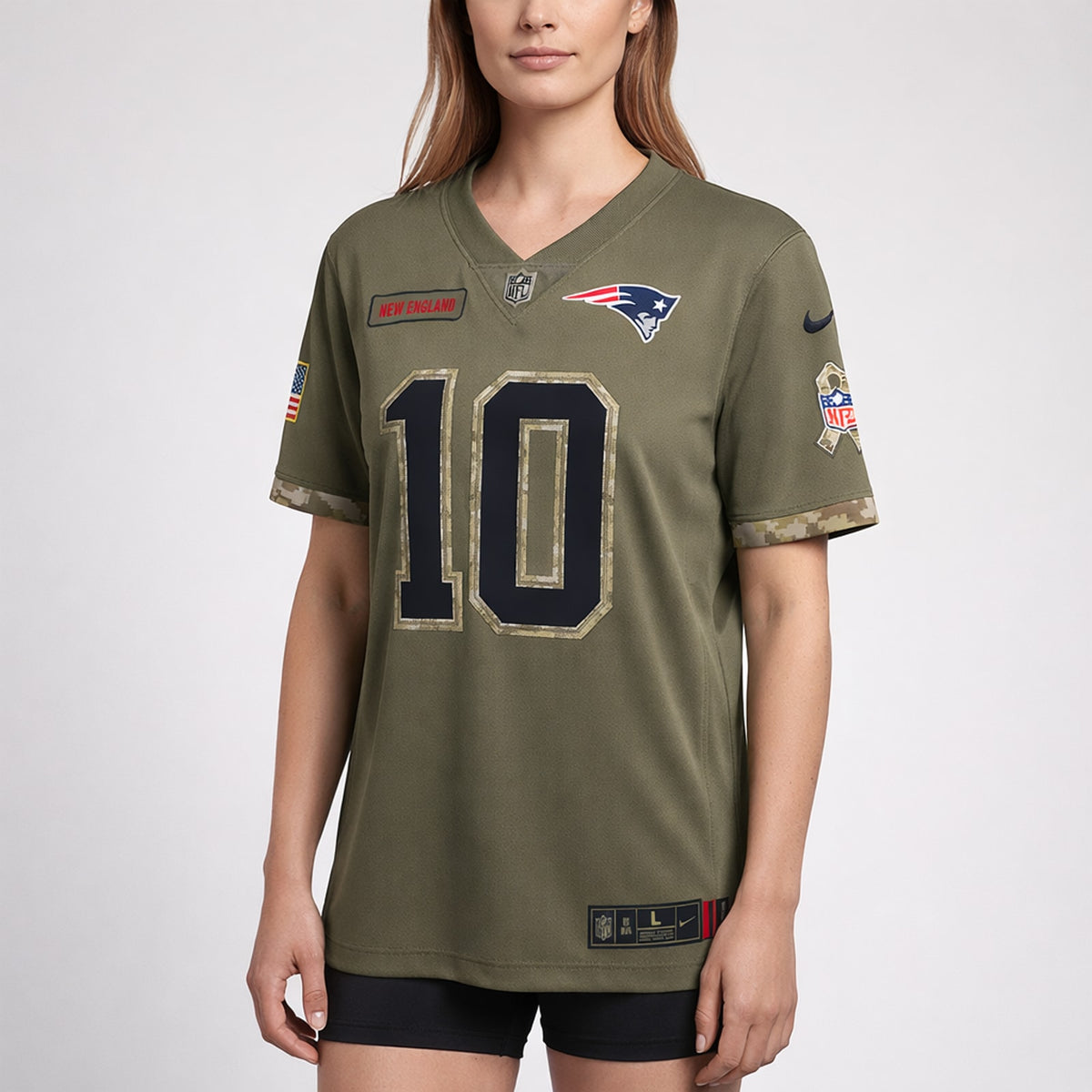 Jones 10 Patriots Football Jersey Olive Salute To Service - 5