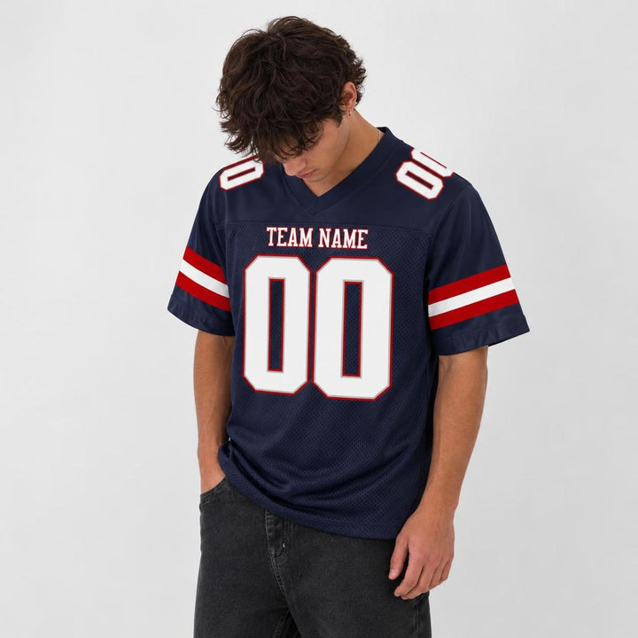 Midnight Navy Red Stripe Football Jersey – Custom Name and Number