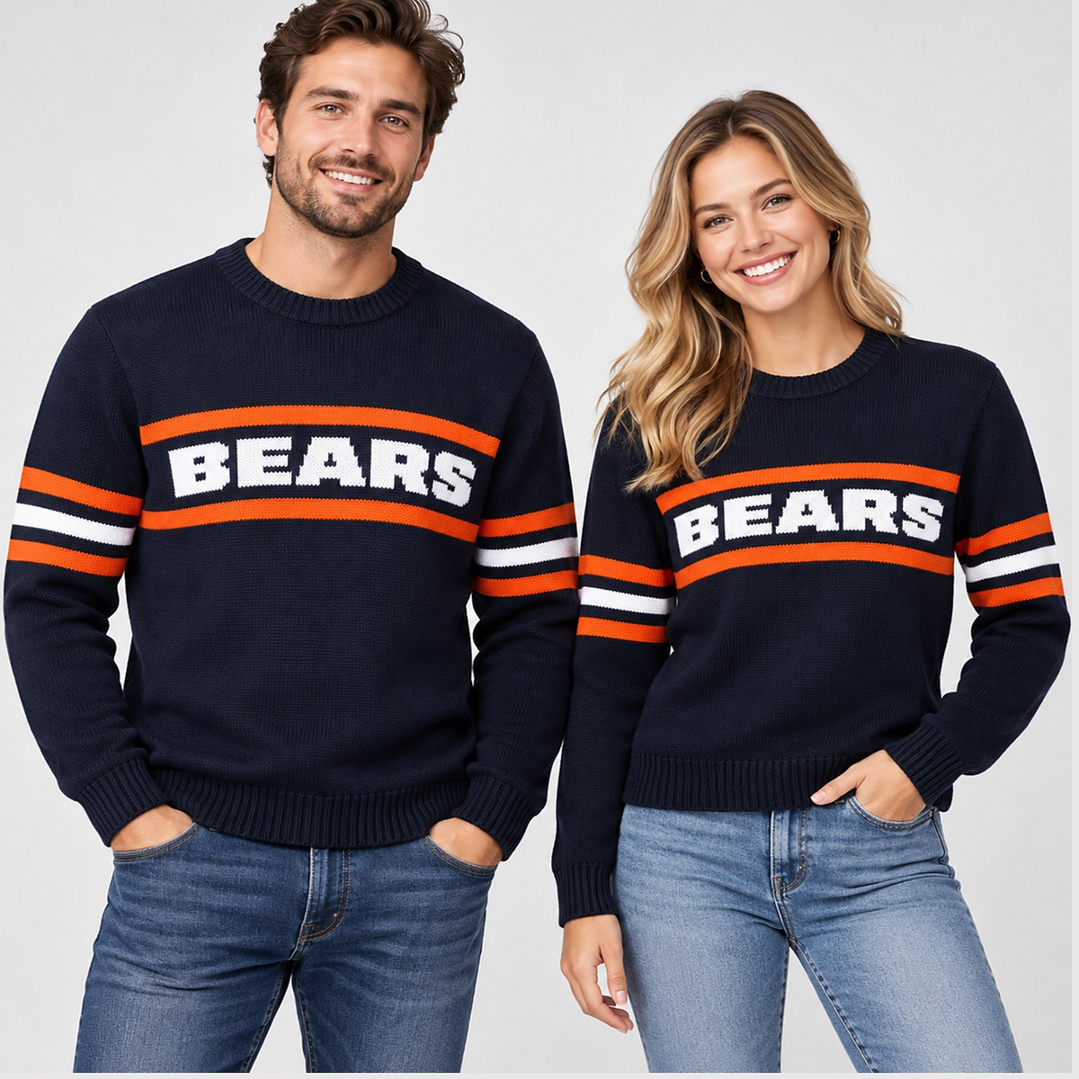 Chicago Bears Football Sweater Vintage Varsity Knit Crewneck Sweatshirt NFL Fan Gift