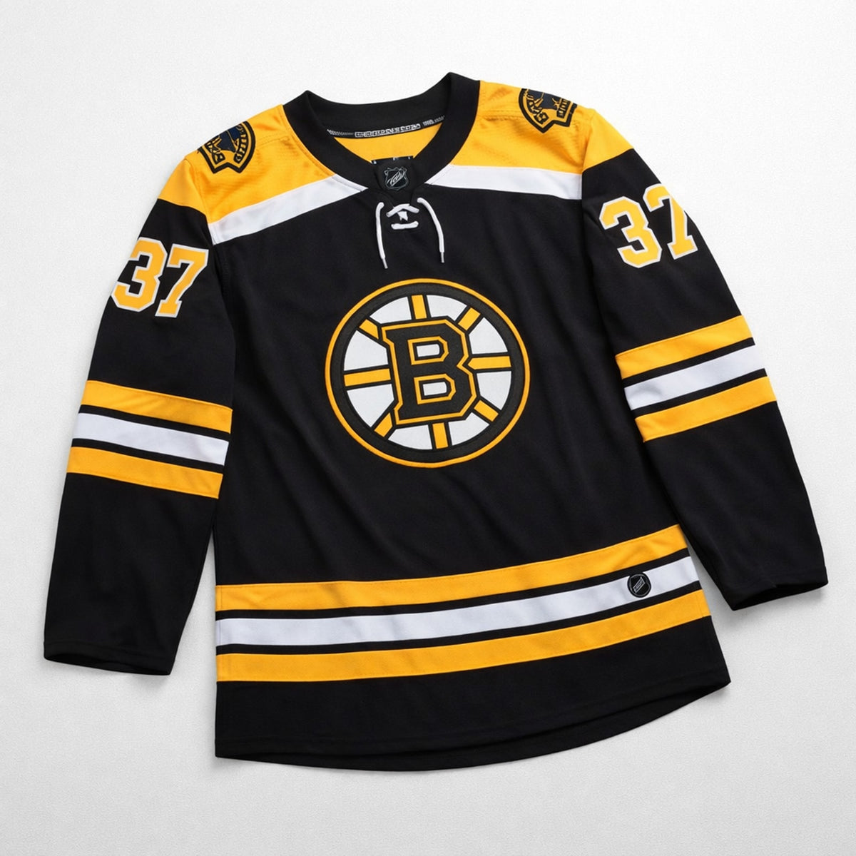 Bergeron 37 Boston Hockey Jersey Black Yellow - 3